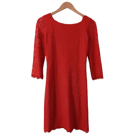 Diane Von Furstenberg Red Lace Dress Size 4 - Picture 5 of 10